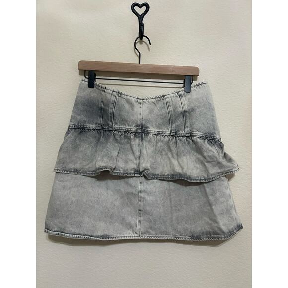 All Saints Women's Size 8 Denim Skirt Y2K Mini Skater Acid Washed Preppy - Picture 1 of 10